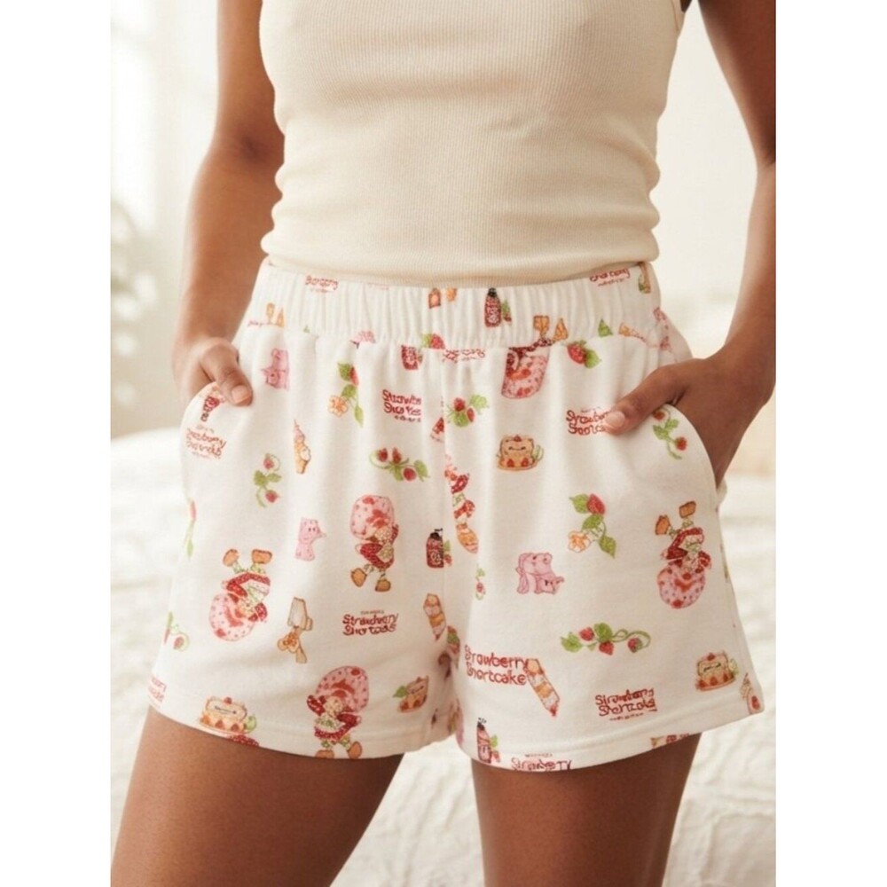 Official Strawberry Shortcake Character Print Pajama Lounge Shorts Large